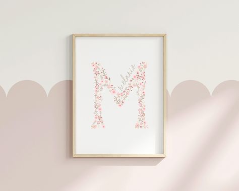 Floral Initials Print, Girls Nursery Decor, Initials Wall Art, Children’s Wall Decor, Monogram Letter, Alphabet Art, Pink Floral Name Art by DanielaDaintyDesigns on Etsy Girls Nursery Decor, Initial Wall Art, Childrens Wall Decor, Art Children, Floral Initial, Initial Prints, Girls Nursery, Alphabet Art, Nursery Decor Girl