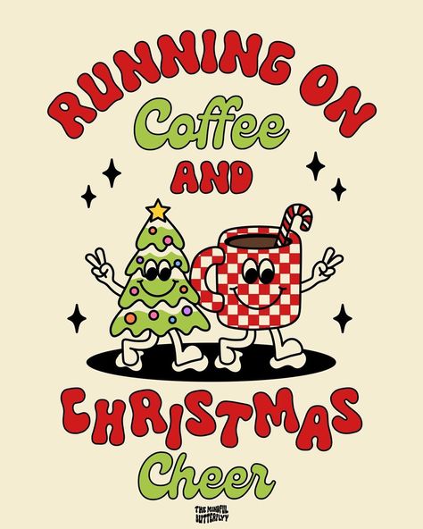 Illustrated graphic with christmas tree character and coffee mug character holding peqce signs. Holiday christmas themed graphic. Design by @themindfulbutterflyy Christmas Poster Design, Coffee And Christmas, Images Hello Kitty, Christmas Graphic Design, 달력 디자인, 귀여운 음식 그림, Cute Christmas Wallpaper, 카드 디자인, Charming Christmas