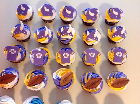 Vikings cupcakes Minnesota Vikings Cake Ideas, Minnesota Vikings Party, Vikings Cake Ideas, Minnesota Vikings Cupcakes, Lsu Cupcakes Purple Gold, Minnesota Vikings, 50th Birthday, Vikings, Birthday Cake