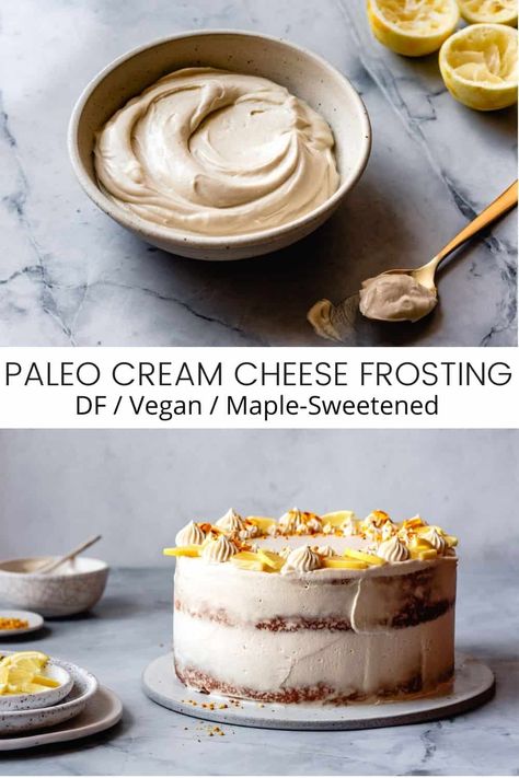 Paleo cream cheese frosting that's just as luscious as the original but made in a blender with 7 paleo-friendly ingredients in 5 minutes! Paleo Frosting Recipe, Paleo Cream Cheese, Paleo Lemon Cake, Paleo Frosting, Single Layer Cake, Instant Dessert, Coconut Cream Frosting, Sugar Free Frosting, Paleo Carrot Cake