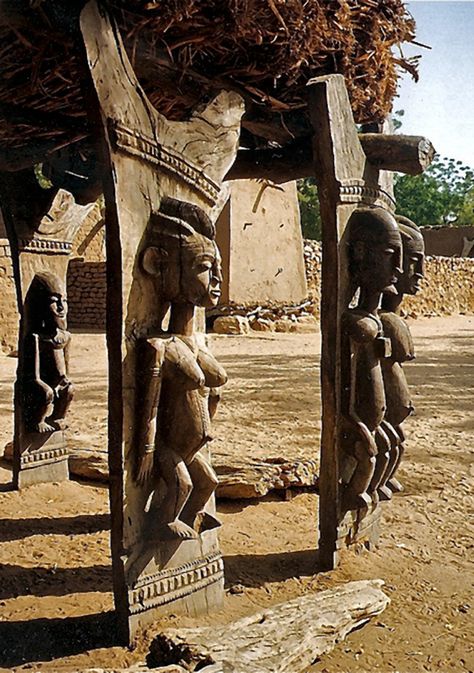 Africa | Details of the wonderfully carved posts from a traditional dogan toguna (men's meeting house). Mali | © via valtram, via flickr West African Architecture, Dogon Art, African Architecture, Wooden Sculptures, Afrique Art, Mask Wall, Afrikaanse Kunst, Places To Explore, African Sculptures