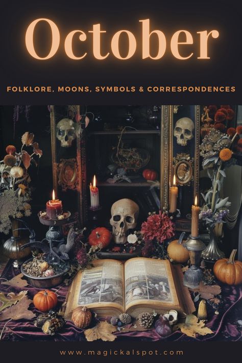 Embrace the mystical veil of 🍂 October with 'Folklore, Moons, Symbols & Correspondences.' Celebrate the Hunter's Moon, Samhain's magic, and the deepening of autumn. 🌕🎃 Explore the month's lore, from ancestor honor to the thinning veil, and the powerful symbols and energies that make October a time of transformation and connection. Perfect for those diving into the shadows to find light. Let the enchantment of October inspire your magical journey. 🕯️🔮 Samhain Symbols Witches, October Correspondences, Samhain Correspondences, Witchcraft Samhain, Autumn Witchcraft, October Magic, October Moon, October Days, Moon Hunters