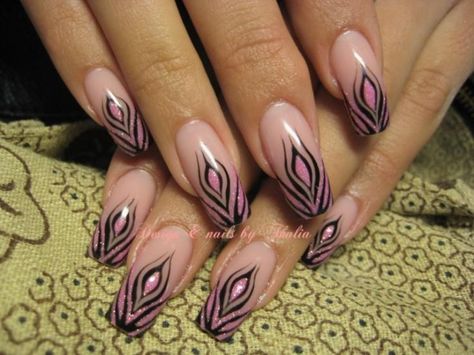 Peacock Gel Nails, Burgundy Acrylic Nails, Elegant Touch Nails, Nail Tip Designs, Purple Nail Art, Classy Nail Designs, Art Deco Nails, Gel Nail Art Designs, Square Nail Designs