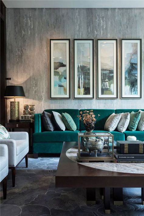 Light Gray Living Room, Emerald Green Living Room, Yellow Decor Living Room, Turquoise Living Room Decor, Gray Living Room, Green Living Room Decor, Living Room Decor Gray, Trendy Living Rooms, Living Room Green