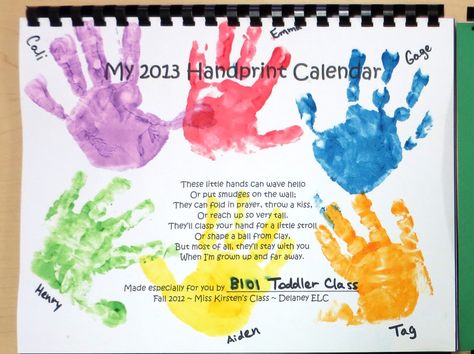 cover page Handprint Calendar Preschool, Footprint Calendar, Preschool Bible Verses, Handprint Ideas, Handprint Painting, Handprint Calendar, Handprint Gifts, Calendar Craft, Parents Christmas