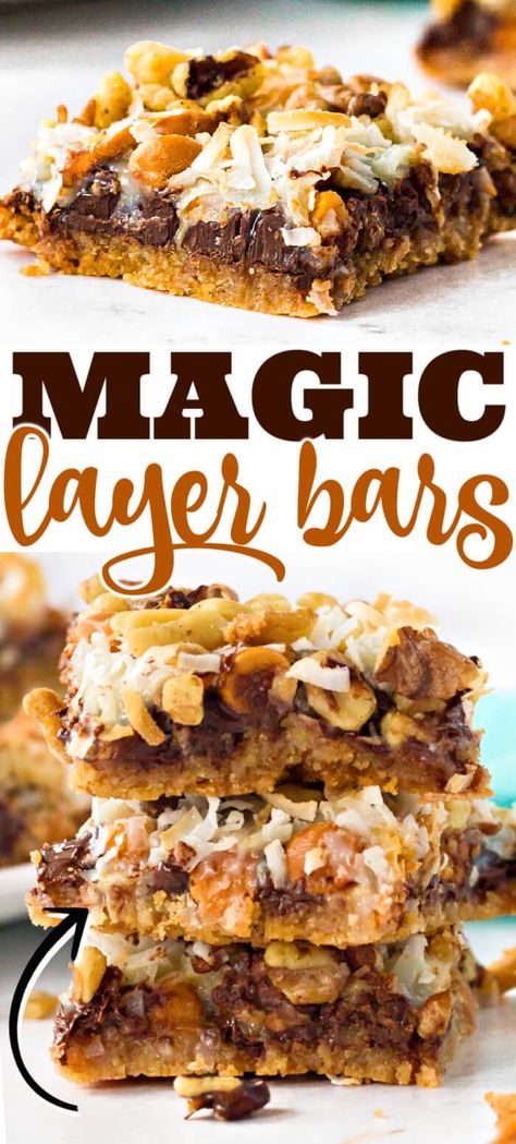 Seven Layer Cookies, 7 Layer Cookies, Magic Bars Recipe, Magic Cookie Bar Recipe, 7 Layer Bars, Magic Cookie Bars, Layer Bars, Magic Bars, Dessert Bar Recipe