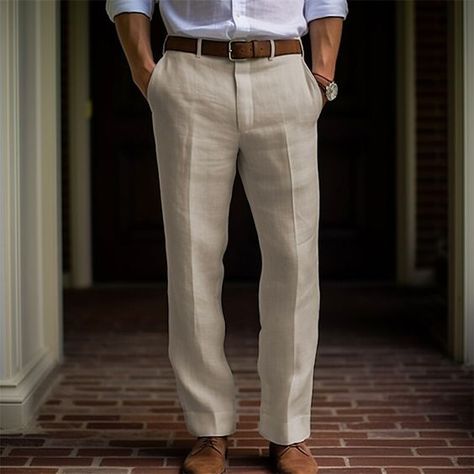 Material is good. Fits right but in an appealing way. It slims out curves & shapes you very well! Men’s White Linen Pants Outfit, Men’s White Pants, Off White Dress Pants, Linen Clothes Men, White Linen Pants Men, Linen Pants Outfit Men, Linen Outfit Men, Lenin Pants, Linen Pants For Men