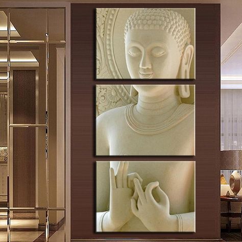 Buddha Marble Deco 3 Panel Vertical Canvas Art Print for Wall Decor Premium canvas quality at affordable prices. Protected with UV and High Tech Printing. Gallery Quality. Fast Express Shipping Delivery 7 - 10 Days + time to print. Ships within 5 - 7 working days. Please note peak season times may vary. Size Guides: All Sizes mentioned in Height x Width - Inches ( Centimetres ). 3 Panels Vertical canvasses come in a wide variety of three overall sizes ranging from 42 inches x 20 inches ( 105 x 5 Photos In Living Room, Modern Buddha Painting, Gods Photos, Modern Buddha, Buddha Canvas, Standing Buddha, Buddha Wall Art, Statue Art, Buddha Painting