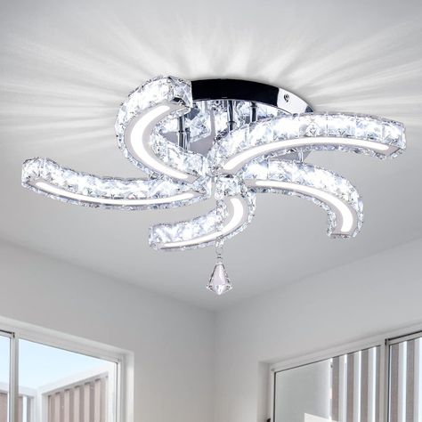 White Lights Living Room, Semi Flush Mount Chandelier, Ceiling Light For Living Room, Led Ceiling Light Fixtures, Chandelier Crystals, Flush Mount Chandelier, Modern Crystal Chandelier, Crystal Ceiling Light, Acrylic Led