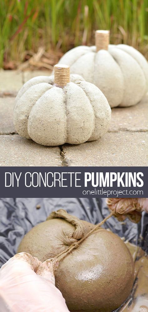 Diy Concrete Halloween Decorations, How To Make A Cement Pumpkin, Cement Jackolanterns, Cement Pumpkins Panty Hose, Quick Concrete Projects, Concrete Pantyhose Pumpkins, Diy Decorative Pumpkins, Stump Pumpkins Diy, Outside Pumpkin Decor