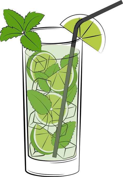 Classic Mojito Cocktail vector illustration Mojito Drink, Classic Mojito, Cocktails Vector, Mojito Mocktail, Strawberry Mojito, Flat Drawings, Mint Mojito, Cocktail Photography, Mojito Cocktail