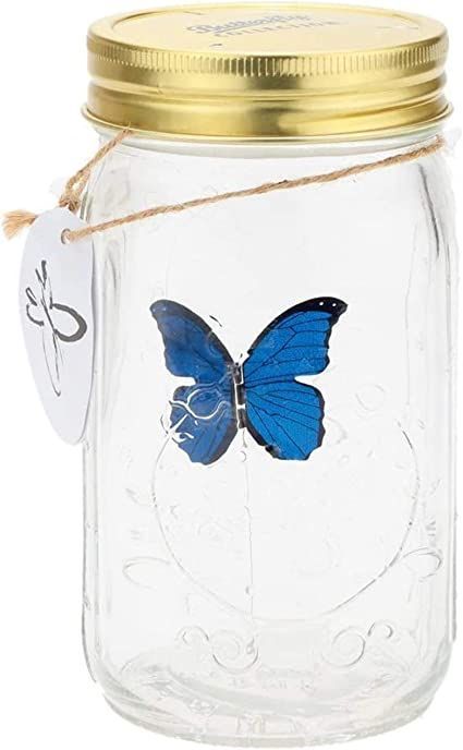 Butterfly In A Jar, Butterfly Jar, Butterfly Lighting, Blue Home, Glass Butterfly, Novelty Lighting, Jar Lights, Ceiling Fan In Kitchen, Jar Gifts