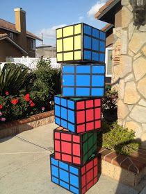 Three Crazy Cousins: DIY Rubix Cubes 80's Theme Orange Vbs, Game Vbs, Rubric Cube, 90s Party Ideas, Gods Masterpiece, Decades Party, Homecoming Floats, 80s Party Decorations, 80's Theme