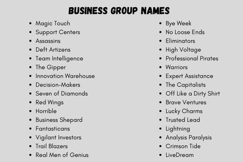 Business Team Names: 250+ Creative Names Business Groups Ingame Names Ideas, Walking Group Names, Czns Group Name, Gp Name Idea, Tribe Names Ideas, Friendship Names Ideas, Friendgroup Names, Funny Group Names For Whatsapp, Group Account Names