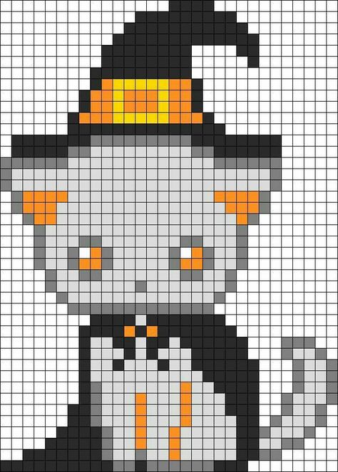 Pixel Art Chat, Pixel Art Halloween, Image Pixel Art, Modele Pixel Art, Image Halloween, Halloween Cross Stitch Patterns, Easy Pixel Art, Pixel Art Templates, Pixel Drawing