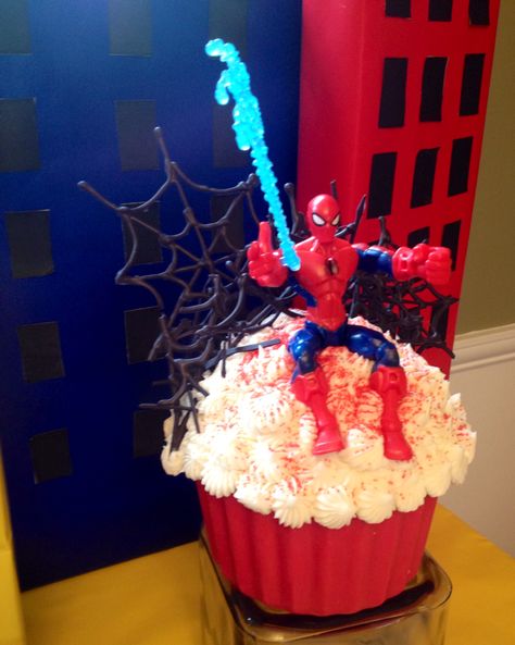 Spider-Man giant cupcake Big Top Cupcake, Giant Cupcake Cake, Giant Cupcake Cakes, Giant Cupcake, Giant Cupcakes, Cupcake Cake, Big Top, Cakes For Boys, Cup Cakes