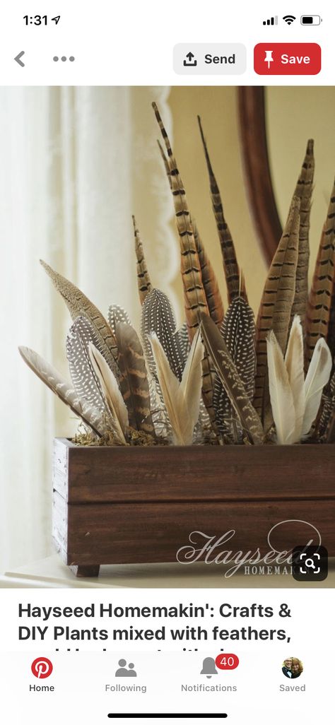 Wood Window Boxes, Diy Tablescapes, Feather Arrangements, Craft Therapy, Resin Vase, Wood Window, Elegant Bouquet, Feather Decor, Pheasant Feathers