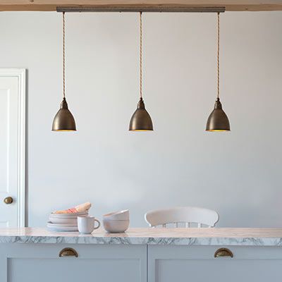 Barbican Triple Pendant Track Stairwell Lights, Kitchen Table Island, Industrial Track Lighting, Gold Pendant Lights, Jim Lawrence Lighting, Table Island, Pendant Track Lighting, Stairwell Lighting, Bar Lights