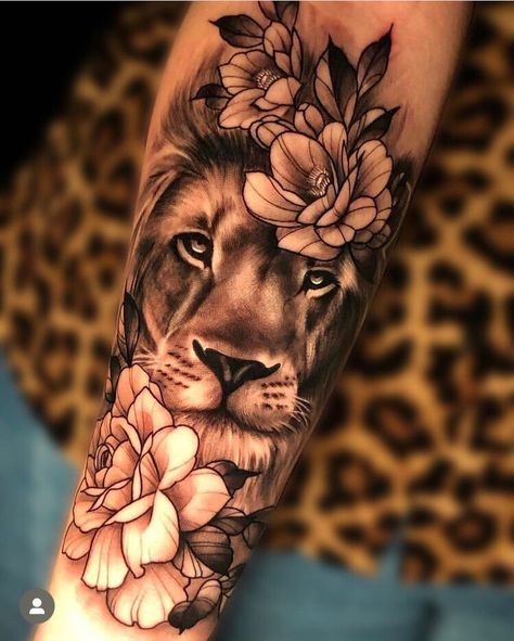 Tatoos Woman Chest, Lion Tattoo Half Sleeve, Upper Chest Tattoo Female, Tattoo Brazo Mujer, Lion Tattoo With Flowers, Flowers Bouquet Aesthetic, Lion Forearm Tattoos, Arm Sleeve Tattoos For Women, Quarter Sleeve Tattoos