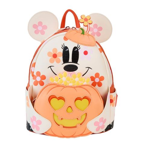 This Fall, Trick-or-Treat in style with this Mickey and Friends Halloween Glow-In-The-Dark Collection from Loungefly. The collection includes a mini-backpack, a crossbody bag, wallet, collector box pin, t-shirt and more. Check them out by using the link below or the link in my bio: https://disneymouseketeer.com/loungefly-mickey-and-friends-halloween-glow-in-the-dark-collection/ #disney #disneyland #disneyworld #disneygram #disneylife #disneyprincess #waltdisneyworld #disneypintrading #micke... Ghost Cosplay, Light Up Pumpkins, Floral Ghost, Minnie Mouse Halloween, Ghost Light, Orange Backpacks, Ghost Costume, Disney Bags, Pumpkin Hat