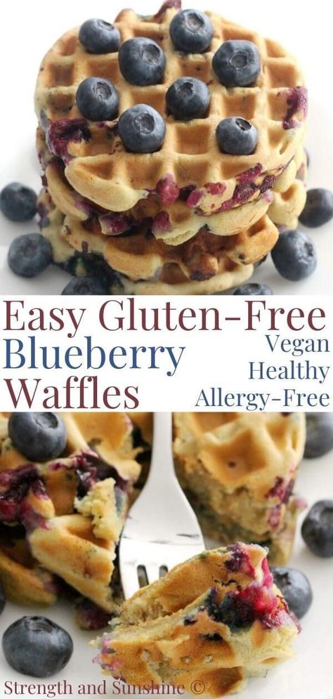 Bursting with fresh blueberries, these easy Gluten-Free Blueberry Waffles make a delicious healthy breakfast! This waffle recipe is vegan & allergy-free! Vegan Blueberry Waffles, Brain Diet, Toaster Waffles, Blueberry Waffles Recipe, Waffles Vegan, Delicious Healthy Breakfast, Grain Brain, Healthy Waffles, Blueberry Waffles