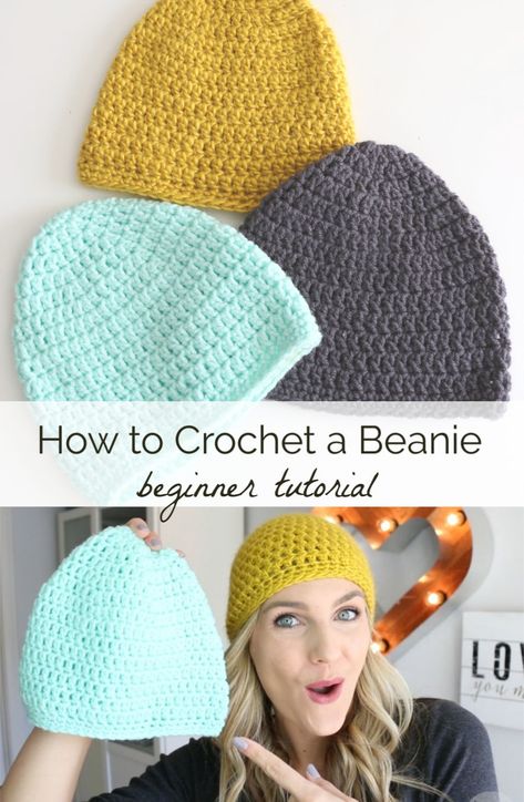 Mens Beanie Pattern Free, How To Crochet Beanie Tutorials, Moss Stitch Beanie Crochet, Hats Crochet Patterns, 30 Minute Crochet Beanie, Simple Crochet Beanie Pattern, Crotchet Beanies Women, Melanie Ham Crochet, Easy Crochet Beanies Free Patterns