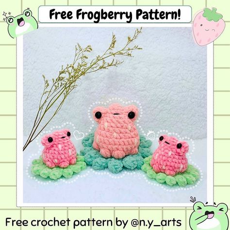 Pattern and design by @n.y_arts 🌷 When publishing your works, please indicate the designer of the pattern | Instagram Strawberry Frog, Easy Crochet Animals, Crochet Strawberry, Crochet Frog, Pola Amigurumi, Crochet Animals Free Patterns, Crochet Business, Crochet Design Pattern, Beginner Crochet Projects