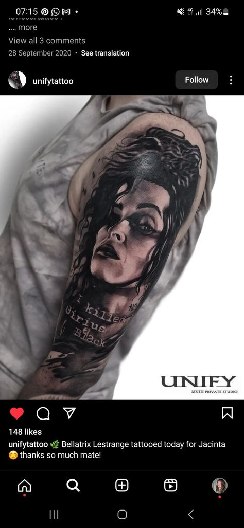 Bellatrix Tattoo, Bellatrix Lestrange Tattoo, Bellatrix Lestrange, Harry Potter, Tattoos