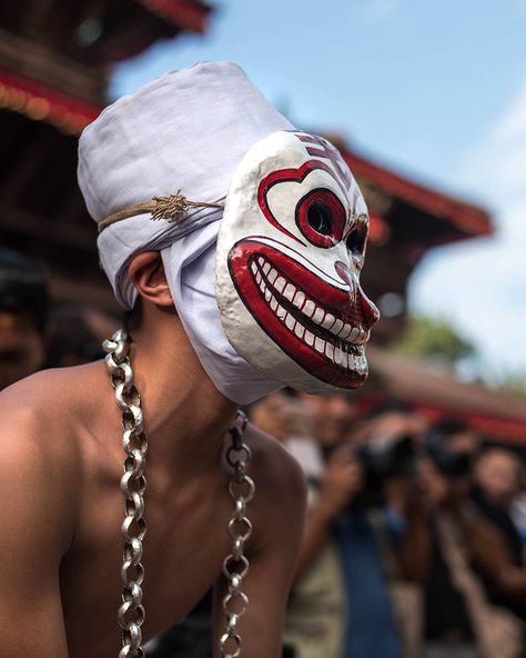 This photo reminds me of my childhood days when we (me and some of my friends) use to tease the masked person. Photo taken on the Indra Jatra festival day in Kathmandu Darbar Square. Masked Person, Indra Jatra, Person Photo, Childhood Days, My Childhood, Nepal, Halloween Face, Face Makeup, Halloween Face Makeup