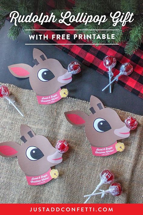 Tis' the season for fun classroom treat ideas and sweet little gifts for the little ones! I'm super excited to share my Rudolph Lollipop Gift Idea with you all today. It's SO easy...all you need are red lollipops and the free printable! Classroom Treat Ideas, Classroom Christmas Gifts, Diy Gifts For Christmas, Christmas Candy Gifts, Classroom Treats, Cheap Christmas Gifts, Easy Christmas Gifts, Classroom Gifts, Christmas Favors