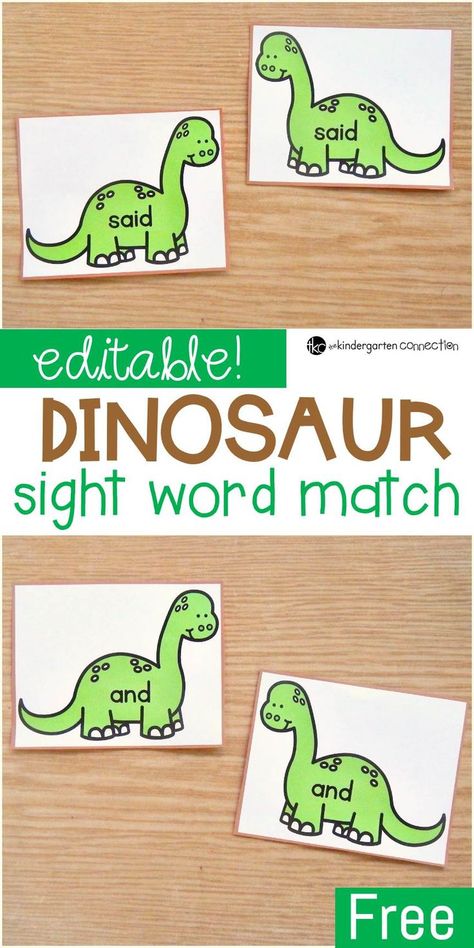 This editable sight word dinosaur game is a simple sight word matching game that works with ANY word list - so fun for Kindergarten or 1st grade word work! #sightwords #kindergarten #firstgrade 1st Grade Word Work, Sightwords Kindergarten, Sight Word Matching, Word Matching Game, Spelling Ideas, Dinosaur Game, Dinosaurs Preschool, Dinosaur Games, Teaching Sight Words