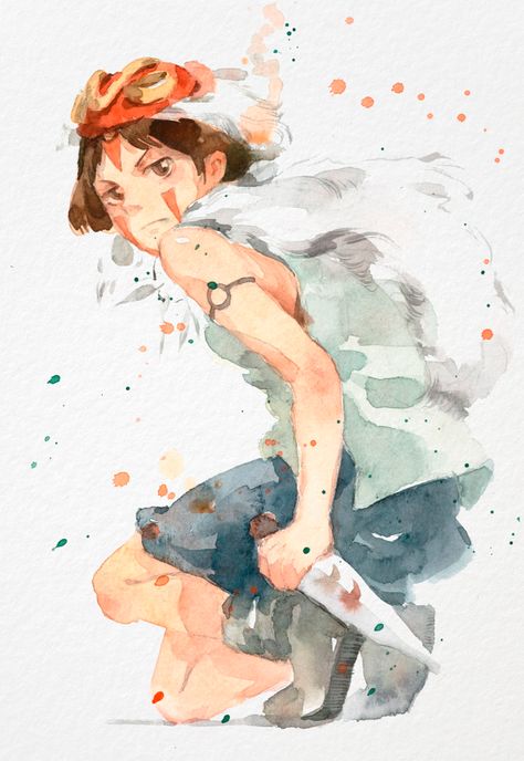 Princess Mononoke by Pascual Anime Watercolor Art, Princess Mononoke Art, Anime Watercolor, Totoro Art, Mustang Art, Sketch Cover, Sakura Art, Professional Watercolor, Ghibli Artwork