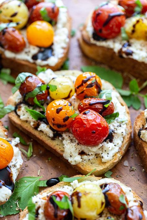 Lemon Berry Ricotta Toast, Bruschetta Breakfast Toast, Savory Ricotta Toast, Mediterranean Breakfast Toast, Ricotta Toast Ideas, Sandwich With Ricotta Cheese, Tomato Ricotta Toast, Ricotta Toast Recipes Breakfast, Ciabatta Breakfast Ideas