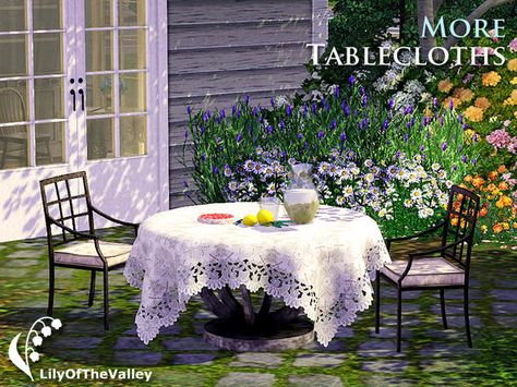 LilyOfTheValley's More Tablecloths Sims 4 Tablecloth, Square Table For 8, Round Table For 6, Dining Tables Round, Furniture Cc, Custom Dining Tables, City Outfits, Square Table, Sims 4 Build