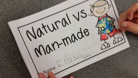 Kickin' It In Kindergarten: Natural vs Man-Made Natural Vs Man Made Kindergarten, Natural Resources For Kindergarten, Natural Resources Kindergarten, Man Made Vs Nature, Natural Resources Anchor Chart, Natural Resources Activities, Kindergarten Science Lessons, Man Made Environment, Elementary History