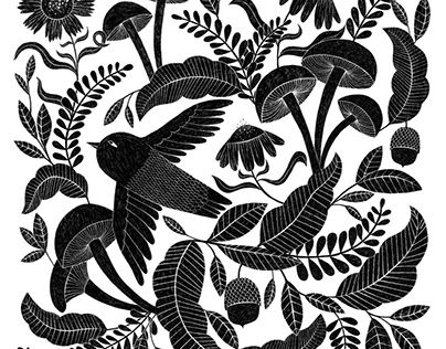 Plants Illustration, Black And White Birds, Paper Cutout Art, Plant Art Print, Bird Poster, Art Et Illustration, White Bird, Plant Illustration, Black And White Illustration