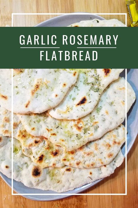 Make your own Garlic and Rosemary Flatbread to go with any soup, salad, or just a little olive oil! #vegan #easy #flatbread #baking #bread Rosemary Flatbread Recipes, Rosemary Flatbread, Garlic Flatbread, Easy Flatbread Recipes, Easy Flatbread, Cheese Flatbread, Bagel Chips, Flat Breads, Quick Dinners