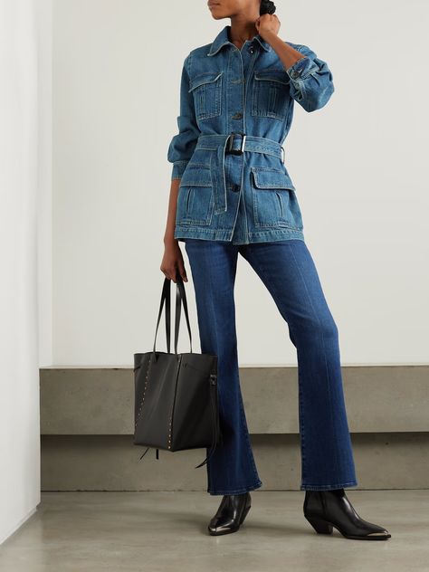 FRAME Dorothy belted denim jacket | NET-A-PORTER Net Sustain, Denim For Women, Designer Denim, Dress Flats, Frame Collection, Sports Skirts, Luxury Women Fashion, Coat Design, Everyday Wardrobe