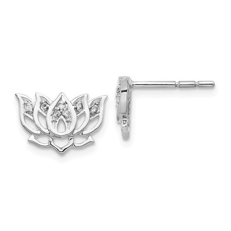 Solid 14k White Gold Diamond Lotus Flower Button Post Studs Earrings - 8mm x 12mm (.042 cttw.) White Gold Earrings, Flower Earrings Studs, White Earrings, Flower Studs, Selling Jewelry, Fine Jewellery Earrings, Diamond Stone, Lotus Flower, White Gold Diamonds