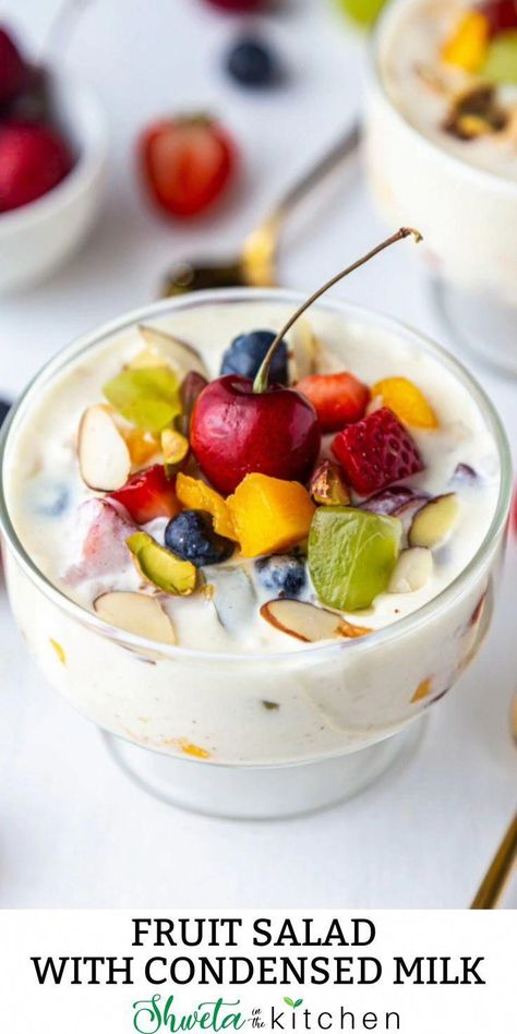 #NutritiousMorningFruitBowls Fruit Salad With Condensed Milk, Cooking Without Fire Desserts, Indian Fruit Salad Recipe, Food Without Fire, Healthy Fruit Salad Recipes, Easy Fruit Salad Recipes, Fruit Recipes Healthy, Fruit Salad Recipe, Fruit Dessert Recipes