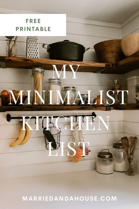 My Minimalist Kitchen — Married & a House | A Catholic Blog for Homemaking and DIY Simple Functional Kitchen, Kitchen Pantry Essentials, Minimalist Kitchen Supplies, Small Kitchen Essentials, Kitchen Organization Minimalist, Minimalist Items List, Essential Kitchen Items List, Essential Kitchen Utensils List, What Do You Need In A Kitchen