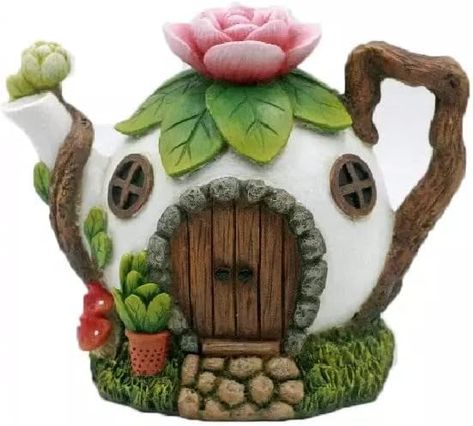 Solar Fairy House, Teapot House, Flower Teapot, Fairy Garden House, Earth Fairy, Small Solar Panels, Real Fairies, Enchanted Fairy, Unique Tea