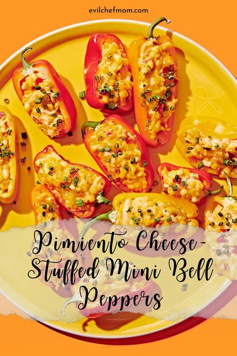 Pimiento Cheese-Stuffed Mini Bell Peppers Zucchini Pizza Bites, Pimiento Cheese, Caprese Skewers, Spicy Cheese, Stuffed Mini Peppers, Cheese Stuffed Peppers, Bell Pepper Recipes, Salad Sauce, Pizza Bites