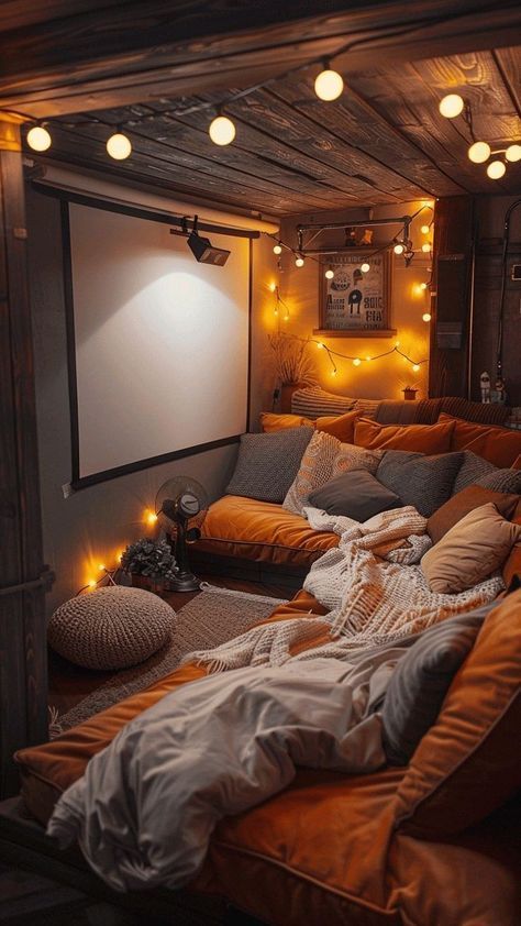 Babe Cave Ideas Basements, Hangout Room Ideas Woman Cave, Small Cinema Room, Small Home Theater Rooms, Small Movie Room, Small Theatre Room, Home Theatre Room Ideas, Small Theater Room, Small Theatre Room Ideas