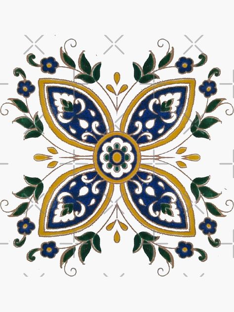 "Original Tunisian floral ceramic mosaic tiles" Sticker by MariemN | Redbubble Turkish Tiles Pattern Design, Tunisian Ceramics, Tunisian Tiles, Mosaic Tattoo, Tunisian Patterns, Tunisian Clothes, Islamic Mosaic, Mosaic Tile Stickers, Turkish Mosaic