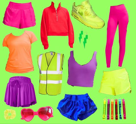 #neon #lululemon #spiritday #highschool #preppy #preppyaesthetic #neonoutfit #preppyoutfitideas #lulu Neon Spirit Day, Neon Lululemon, Neon Preppy, School Spirit Week, Spirit Day, Spirit Week, Lulu Lemon, School Spirit, Fit Inspo