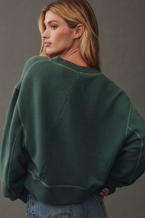 Cotton, polyester Pullover styling Machine wash Imported | Terry Sweatshirt by rag & bone in Green, Women's, Size: Medium, Polyester/Cotton at Anthropologie Crew Neck Sweatshirt Women, Long Sleeve Activewear, Fall Inspiration, Autumn Inspiration, Raw Edge, Long Sleeve Sweatshirts, Rag & Bone, Pullover Styling, Bones