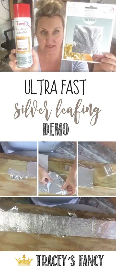 Ultra Fast Silver Leafing video demo by Tracey Bellion of TraceysFancy.com Free tutorial how to apply silver leafing or gold leafing to wood plank. Makes a glam DIY home decor or wall art. Metallic Faux Finish Glam Diy Home Decor, Metal Wall Art Diy, Metal Leaf Wall Art, Mountain Home Decor, Silver Leafing, Leaf Art Diy, Wood Plank Art, Metallic Painted Furniture, Plank Art