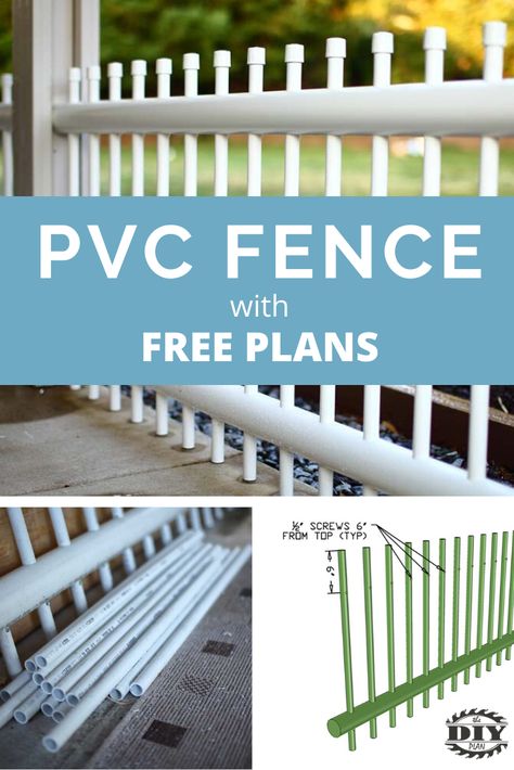 In our background I wanted to build a PVC fence that goes from post to post of a patio. Originally, I build the fence out of wood but it only lasted 3 years and then started to rot because of the rain. So I decided to rebuild it using PVC pipe. The PVC pipe should last a lot longer and the price is not much different from the wood fence.  #diy #freeplans #projects #homedecor #interior #furniture #woodproject #table #doityourself #PVC #homeimprovement Pipe Fence, Pvc Furniture, Patio Railing, Pvc Fence, Pvc Pipe Crafts, Pvc Pipe Projects, Pvc Projects, Diy Fence, Building A Fence