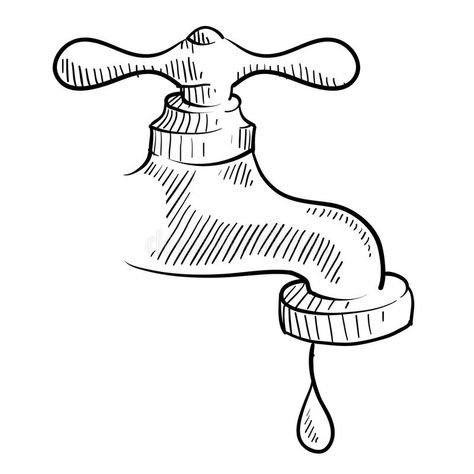 Faucet Sketch, Faucet Drawing, Dripping Faucet, Hair Stenciling, Leaky Faucet, World Water Day, Water Drawing, Doodle Style, Vector Sketch